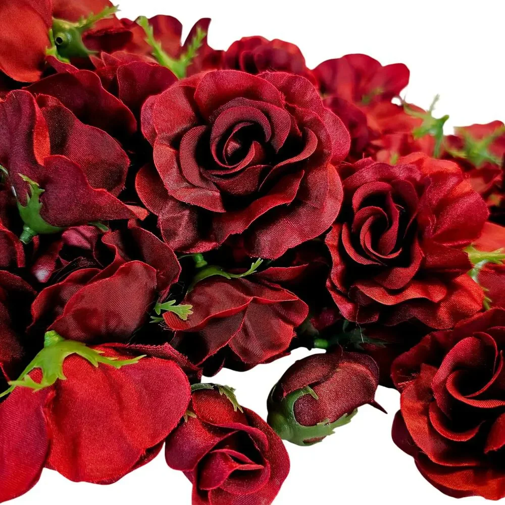 105 Burgundy Satin Rose Heads Lot Open Roses Buds Stemless Wedding Craft Decor
